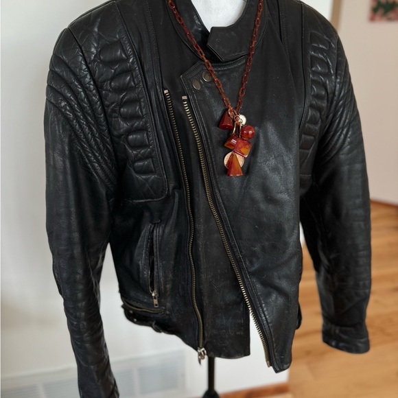 Black, painted back- leather motorcycle jacket - Picture 6 of 10